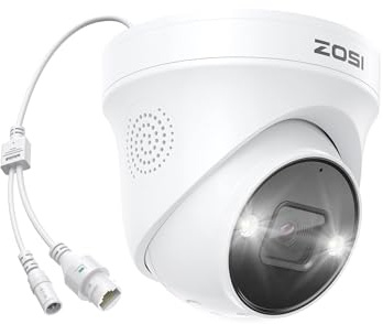 ZOSI C225 Caméra Surveillance PoE Extérieure 5MP Fonctionne avec NVR PoE | Détection IA Personne/Véhicule, Audio bidirectionnel, Vision en Couleur, Alarme de Son et de Lumière