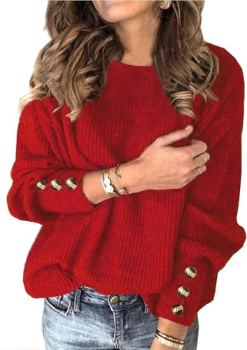 Ranphee Pulls Rouge Femme Saint Valentin Chic et Elegant Original Chaud Vêtement Hiver 2025 Automne Oversize Chauve Souris Encolure Ras du Cou Maille Fine Pull
