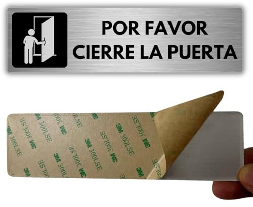 LEIASA | Señal Por Favor Cierre la Puerta - 5x18 cm - Grosor 0.8 mm - Aluminio - Rótulo Aviso Cierre de Puerta - Signo Mantener Puerta Cerrada - Indicador Puerta
