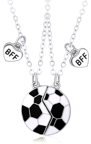 2 collares de amistad: collar de cadena de aleación para mujeres y colgante de fútbol, regalo para el día de graduación
