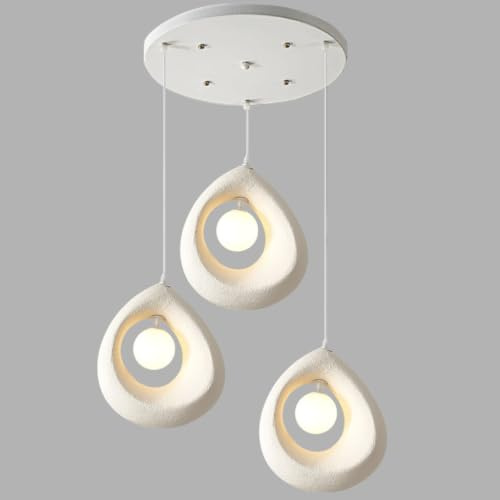 HEYUN Kreative Pendelleuchte Moderner Art-Deco-Stil Harz Lampshade Weißer Kronleuchter Esstisch Hängeleuchte 3-flammig Innenbeleuchtung Verstellbare Für Esszimmer Küche Inselleuchte G9(A1)