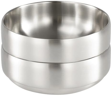 SANQIAHOME 47oz/8.3 Saladier en acier inoxydable de qualité 2pcs/set - Double paroi anti-brûlure, lavable au lave-vaisselle, grand bol de service pour la famille Argent bol à soupe de grande capacité