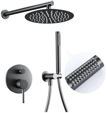 Juego de ducha de baño gris con pistola, cabezal de latón, Combo de lujo, brazo de montaje en pared, mezclador frío y caliente, desviador, grifo de baño(Gun Gray-PVC,8 inch)
