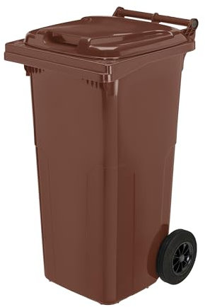 Garronda Poubelle Extérieure 120L avec Couvercle - Bac à Ordures en Plastique avec 2 Roues, Poubelle de Tri Pratique et Robuste pour Collecte des Déchets GD-0097, Marron