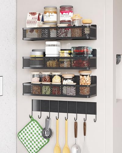 UMDONX Magnetisches Gewürzregal - 4 Stück, Kühlschrank-Organizer mit Magnet, Montage ohne Bohren - Geeignet für Küche, Schlafzimmer, Bad usw (Schwarz)