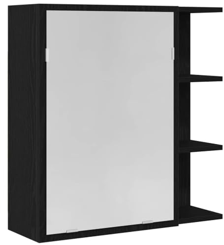 vidaXL Espejo de baño de Roble Negro 62.5 x 20.5 x 64 cm, montado en la Pared, de Madera aglomerada con estantes para Almacenamiento y decoración, Ideal para tu tocador y Muebles Que ahorran Espacio