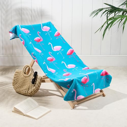 Dreamscene Beach Towel Flamingo Print, Soft Quick-Dry Lightweight Microfibre Large Beach Towel For Adults & Kids Swimming Towel Holiday Essentials, Sea Blue-71x152cm