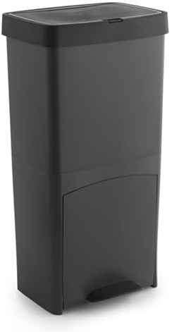 Poubelle de tri sélectif à pédale, Poubelle de Recyclage – 3 Compartiments Coloris Noir, 70 L - Longueur 39 x Profondeur 30 x Hauteur 76 cm