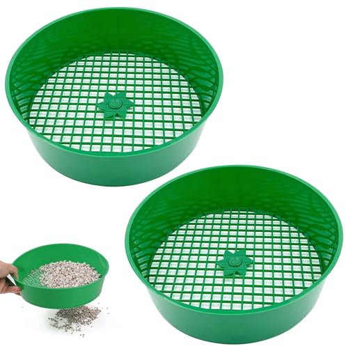 2Pcs Plastic Garden Sieve, 6mm Mesh Round Soil Sieve Garden Riddle Sieve for Soil and Stones Gardening Seedling Filter Tool for Potting Soil, Seed Starting & Removing Stones