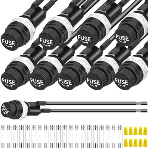 MKBKLLJY 10 stycken panelfäste säkringshållare 6 x 30 mm skruvlock 12 V DC 250 V AC vattentät med förlödade trådar flinke 10 A/15 A glasrörsäkringar anslutningskåpa, för bilar