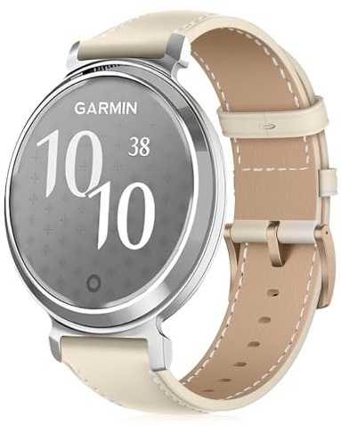 VanHooc Smala Läderurband Kompatibla med Garmin Lily 2/Lily 2 Active/Lily 2 Classic/Lily 2 Sport, 14 mm Armband, Ersättningssnyggt Smal Armbandsrem för Kvinnor Män Vit