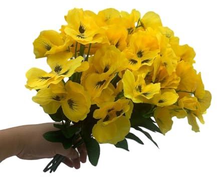 DODXIAOBEUL 6 Bundles Artificial Silk Flowers 13.7'' Faux Pansy Flowers UV Resistant Plastic Plants for Home Wedding Garden Porch Table Centerpieces Indoor Outdoor Decor,Yellow