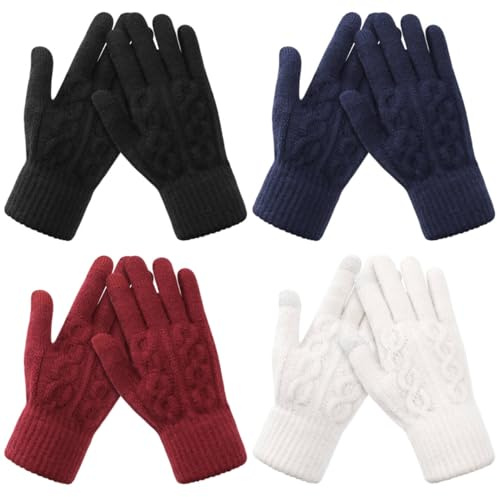 Pleneal 4 Pairs Winter Gloves for Women Knit Warm Lining Touchscreen Glove