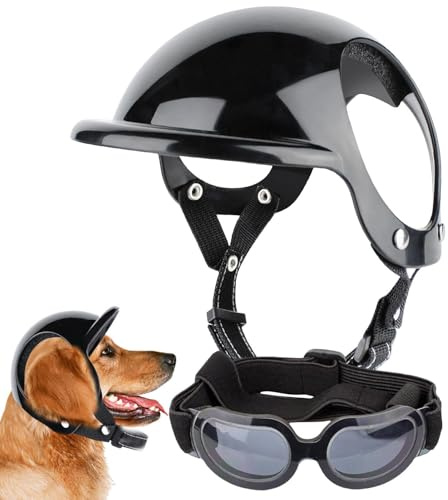 Schutzbrille für Hunde – verstellbare Kopfbedeckung für Haustiere mit UV-Schutzgläsern, Sonnenbrille für kleine, mittelgroße und große Rassen, strapazierfähige Hundebrille, Motorrad, Reiten, Fahren