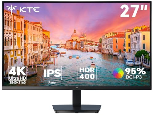 KTC 27 Inch Monitor 4K | UHD@60Hz | 1.07 Billion Colors, 133% sRGB, 100% DCI-P3, ΔE＜2 | 400 cd/㎡ Brightness, HDR400 | VESA 100x100mm | Hardware Anti-Blue Light | 2 x HDMI 2.0, 1 x DP 1.4 | H27P27