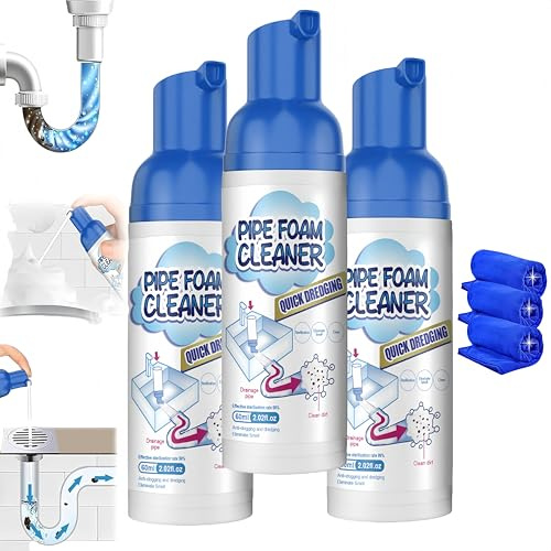 Schiuma detergente per tubi, sturalavandini con tubo, formula sicura e delicata, schiumogeno per lavandini, WC, cucina e lavabo, azione rapida ed efficace, 60 ml (3Pezzo)