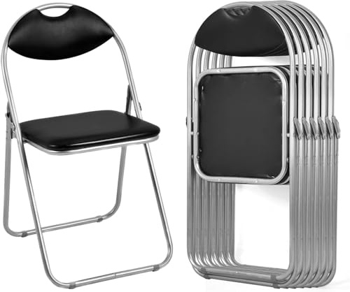 Home Beauty Folding Chairs 6 Pack | Foldable Metal Chairs with Padded Seat & Back | Home, Office, Dining, Wedding – Black
