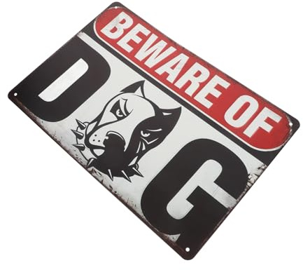 TOBBOMEY Retro Hund Warnschild aus Metall Wetterfestes Gartenschild für Zaun und Eingang Auffälliges Warnschild für Garten und Einfahrt Robustes Haustier sicherheitsschild