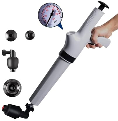 Qcesorib Pompa Stura Scarichi con 4 Ventosas, Sturalavandini a Pressione con Barometro, Pompa Stura Scarichi a Pressione Stantuffo, Pompa Sturalavandino ad Aria Compressa, per Bagni Bagni