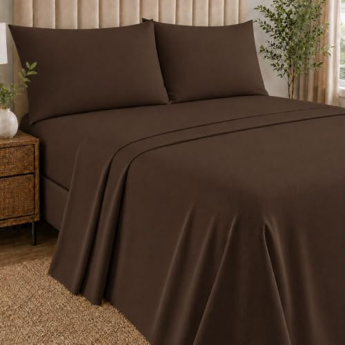 NARCISO - Juego de sábanas matrimoniales de 4 piezas monocolor Embossed, juego de sábanas de matrimonio de microfibra transpirable e hipoalergénica, ropa de cama Made in Italy, barro