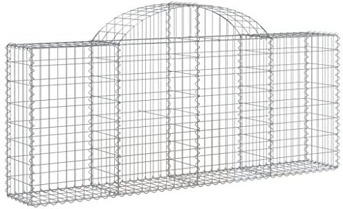 Nqyjm Garden Mesh Fence Gabion Baskets Arched 3 Piece 200 x 30 x 80/100 cm Galvanised Iron Gabion Wall Stone Cages for Outdoor Patio Lawn Decorative Model 2
