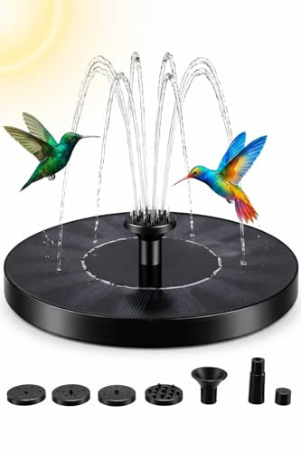 Maraiss Solar Water Fountain Pump with 7 Interchangeable Nozzles, Solar Powered Floating Fountain Pump for Bird Bath, Pond & Outdoor Garden, Eco-Friendly Solar Panel, No Power Required