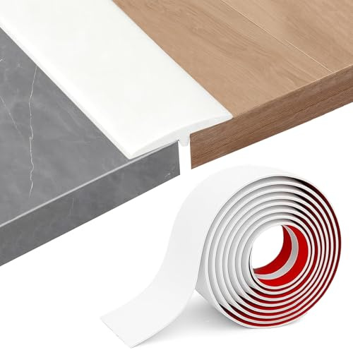 Exquilnova 3M * 5CM T Profil bergangsprofil elbstklebend, PVC Türschwellen Leiste, Höhenausgleich Abdeckleiste, Übergangsleiste Boden für Parkettböden Laminat Schwellen (Weiß)