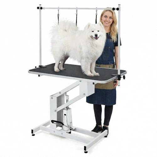 GarveeLife Hydraulischer Hundepflegetisch,110x60 cm,Tragkraft 159kg,Professioneller Hundepflegetisch Mit Verstellbarem Arm Und Gurt, 56-99cm Höhe, Ideal Für Große Und Kleine Hunde