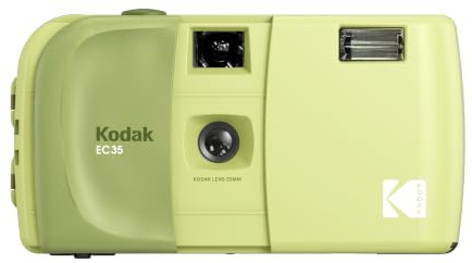 KODAK EC35 35 mm filmkamera, återanvändbar, fokusfri, inbyggd blinkning, glidskydd, nybörjarvänlig (film och AA-batteri ingår inte) (enkel, avokado grön)