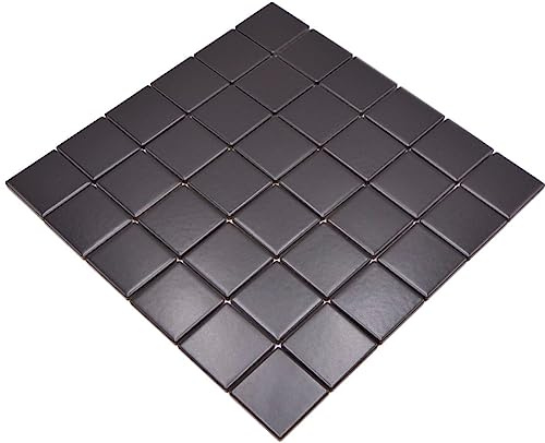 Mosaik Fliese Keramik schwarz matt für BODEN WAND BAD WC DUSCHE KÜCHE FLIESENSPIEGEL, Mattengröße: 298x298 = 0,09 qm, Steingröße: 48x48x6mm - 1 Matte