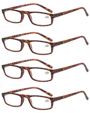 MODFANS Lot de 4 Lunettes de Lecture Homme Femme,Lunettes Loupe Monture Legere Branches a Ressort,Lunettes de Vue Rectangle