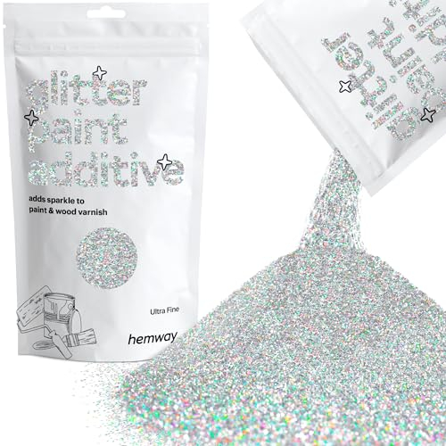 Silver Holographic Glitter Paint Additive Ultrafine 100g for Adding Sparkle to Paints & Varnish | Paint Walls Sparkly Add to Emulsion, Acrylic or Lacquer Indoor | Hemway