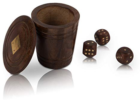 Handcrafted Wooden 5 Dice Box Holder Shaker Dice Roller Thrower Portable Dice Cup Five Dice Game Set Storage Case Decorative Brass Inlay Collectibles Birthday Housewarming Gift Ideas Men Women