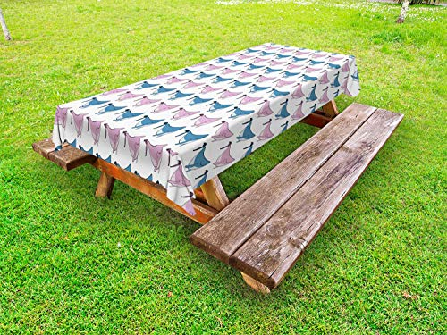 ABAKUHAUS Wal Outdoor-Tischdecke, Schwimmen Happy Fish Sea, dekorative waschbare Picknick-Tischdecke, 145 x 305 cm, Blauer Flieder und Weiß