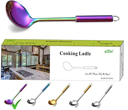 Berglander Kochkelle, Edelstahl Regenbogensuppe Pfannensuppenlöffel mit Titanbeschichtung, Metallkelle zum Kochen, bunte Küche (Regenbogen)