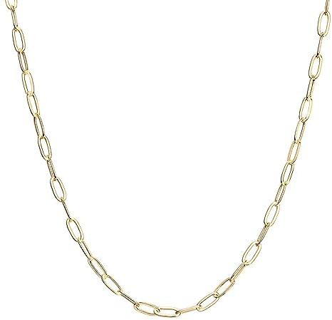 PAVOI 14K Gold Plated Curb Paperclip Box Sphere Bead Snake Herringbone and Figaro Chain Adjustable Necklace