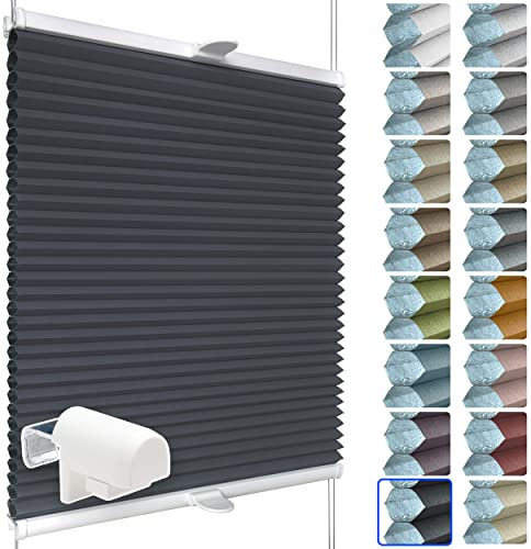 SchattenFreude Waben-Plissee für Fenster | 100% verdunkelnd/Blackout | Mit Klemm-Haltern | Klemmfix ohne Bohren | Dunkelanthrazit (Weiße Rückseite), Breite: 80cm x Höhe: 220cm