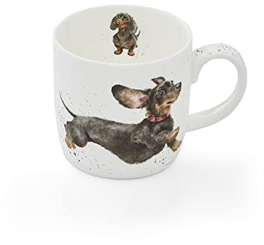 Royal Worcester x Wrendale Designs 'that Friday Feeling' Coffee Mug - Fine Bone China White Mug with Handle, Microwave Safe and Durable, Featuring a Cute Dachshund Design by Artist Hannah Dale, 310ml