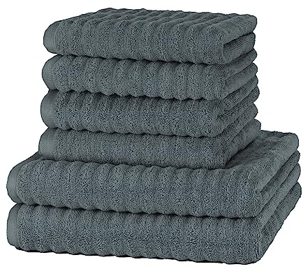 Merana OSLO Handtuch Set | schnelltrocknend, weich & fusselfrei | Frottier Luxus Qualität | 100% Baumwolle Frottee | OEKO-TEX | 590 GSM | Geschenkset Dunkelgrau (6er Sparset | 4 Handtuch, 2 Duschtuch)