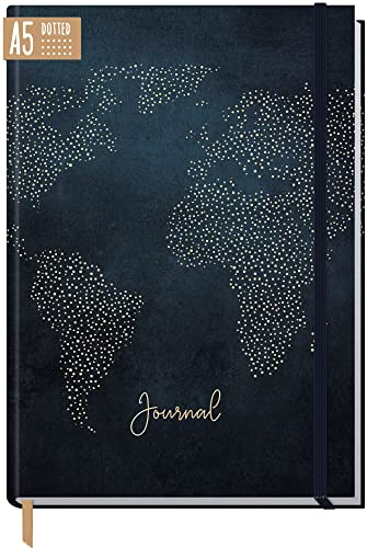 paper&you® dotted Journal A5 mit Gummiband Travel the World 156 Seiten, Notizbuch gepunktet, Tagebuch - nachhaltig & klimafreundlich