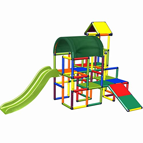move and stic Kira Kletterturm mit Rutsche Kleinkindrutsche Dach Multifunktionsplatte mit Glocke Mehrfarbig