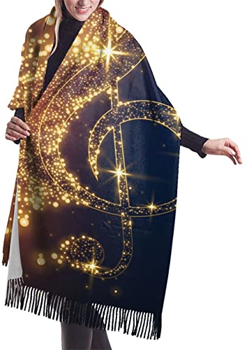 Goldene Musiknote mit glänzendem Sternen-Druck, Kaschmir-Decke, Schal, Damenschal, Winterschal, große Verpackung, Damen-Geschenke