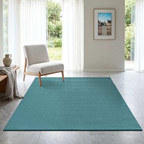 SANAT Kurzflor Teppich Wohnzimmer - Uni Modern Teppiche fürs Schlafzimmer, Arbeitszimmer, Büro, Flur, Kinderzimmer und Küche - Dunkelblau, 160 x 230 cm