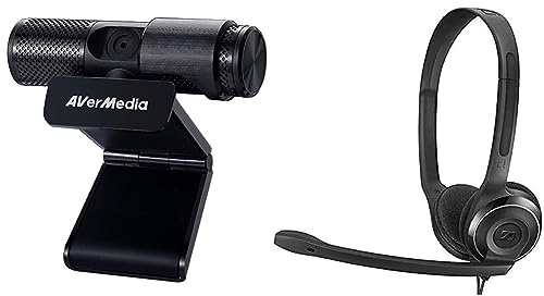 AverMedia Live Streamer Webcam PW313, Sichtschutzverschluss & EPOS PC 8 USB-On-Ear-Stereo Headset PC, Kopfhörer mit Kabel