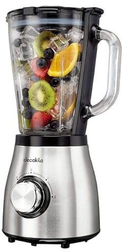 Decakila Mélangeur de table avec tasse de broyage de viande et tasse de broyage Lames en acier inoxydable 1,5 L 240 V 600 W Haute puissance Noir 1,5 L Extra Large Capacité 2 vitesses