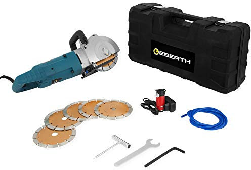 EBERTH Mauernutfräse Schlitzfräse Nutfräse 2500 Watt, 10x 156 mm Trennscheibe, 5-45 mm Schnitttiefe, 8-40 mm Nutbreite, Wasseranschluss Wasserpumpe, Soft-Start Funktion, Sauger Anschluss, Koffer