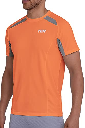 TCA Sport Tshirts für Herren Fitness - Kurzarm Sport Shirt für Männer - Quickdry Performance T-Shirt und Gym Oberteil - Herren Sport Tshirt atmungsaktiv - Orange, XL