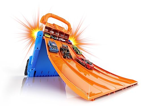 Cefa Toys guardacoches/Lanzador Hot Wheels, 4 Pistas y Capacidad para 20 Coches. Apto para niños a Partir de 6 años.