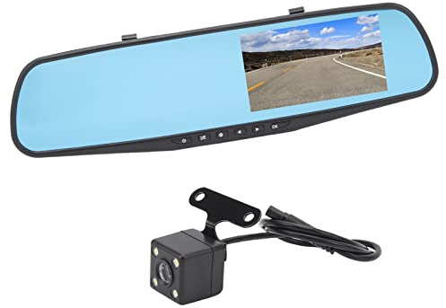 Caméra de Tableau de Bord Miroir, Caméra de Tableau de Bord Miroir 4,3 Pouces 1080P HD Double Objectif Anti-éblouissement Moniteur de Stationnement Caméra de Rétroviseur (Avec carte mémoire 64g)