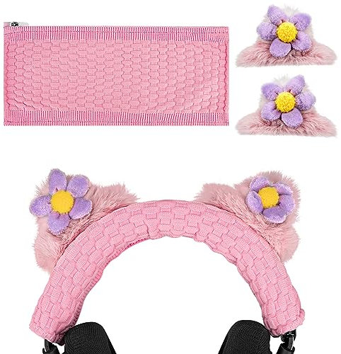 Geekria NOVA Knit Fabric Headband Cover and Cat Ears Attachment Set Compatible with Razer, SteelSeries, HyperX, Sennheiser, ASTRO, Sony, Logitech, ATH Headphones (Purple/Pink)